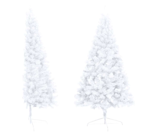 Medio árbol de Navidad con luces y bolas blanco 180 cm