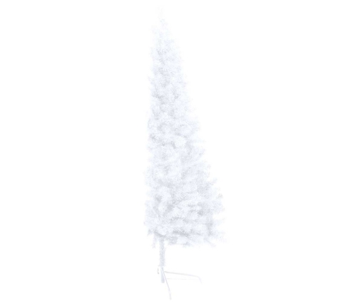 Medio árbol de Navidad con luces y bolas blanco 180 cm