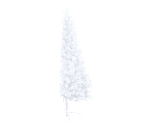 Medio árbol de Navidad con luces y bolas blanco 120 cm