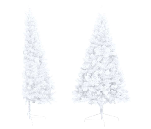 Medio árbol de Navidad con luces y bolas blanco 240 cm