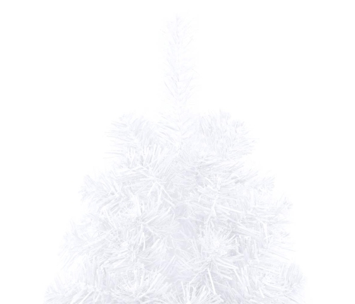 Medio árbol de Navidad con luces y bolas blanco 240 cm