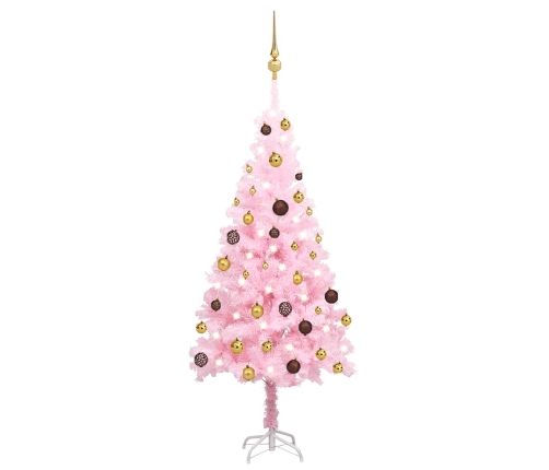 Árbol de Navidad preiluminado con luces y bolas rosa 120 cm