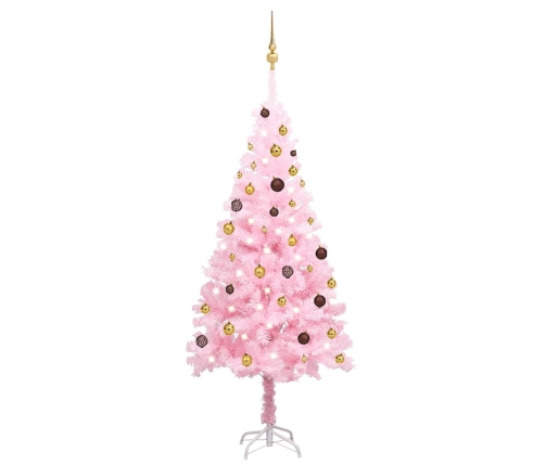 Árbol de Navidad preiluminado con luces y bolas rosa 180 cm