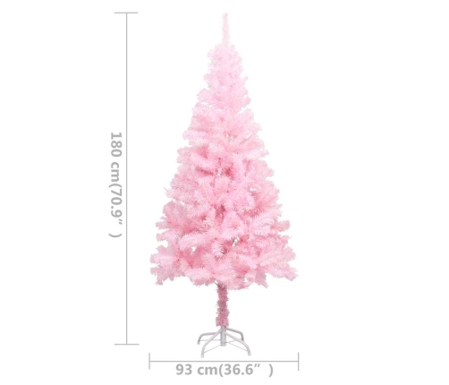 Árbol de Navidad preiluminado con luces y bolas rosa 180 cm