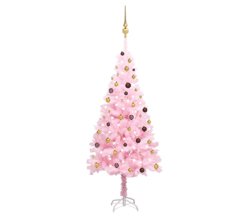 Árbol de Navidad preiluminado con luces y bolas rosa 210 cm