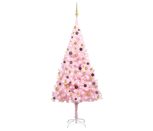 Árbol de Navidad preiluminado con luces y bolas rosa 240 cm