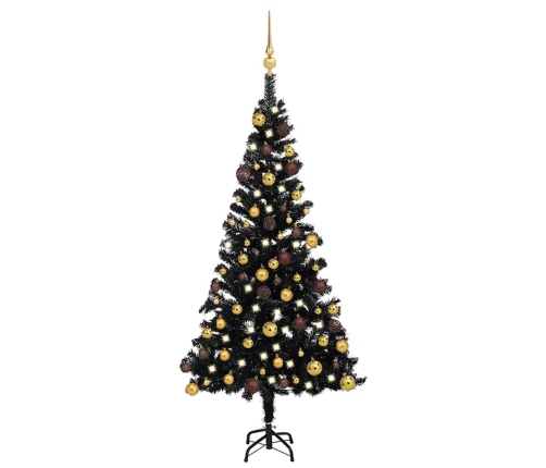 Árbol de Navidad preiluminado con luces y bolas negro 120 cm