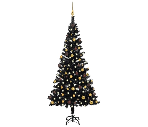 Árbol de Navidad preiluminado con luces y bolas negro 150 cm