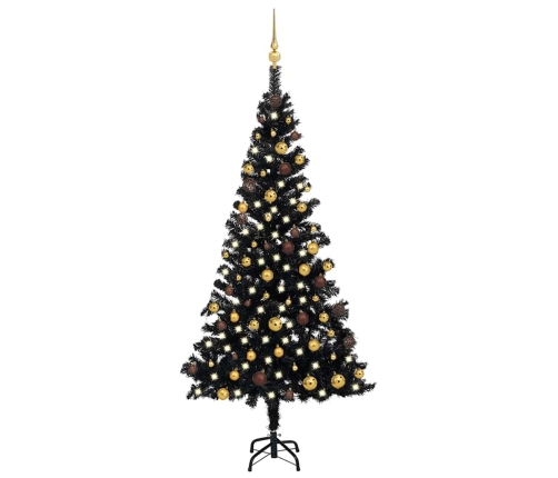 Árbol de Navidad preiluminado con luces y bolas negro 180 cm