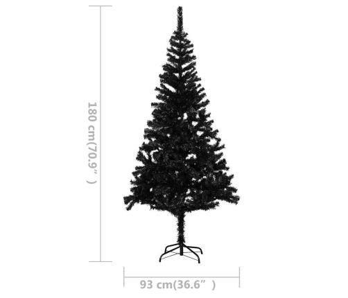 Árbol de Navidad preiluminado con luces y bolas negro 180 cm