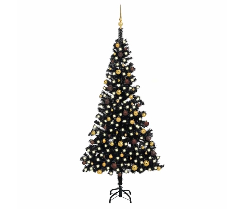 Árbol de Navidad preiluminado con luces y bolas negro 210 cm