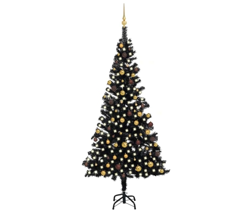 Árbol de Navidad preiluminado con luces y bolas negro 240 cm