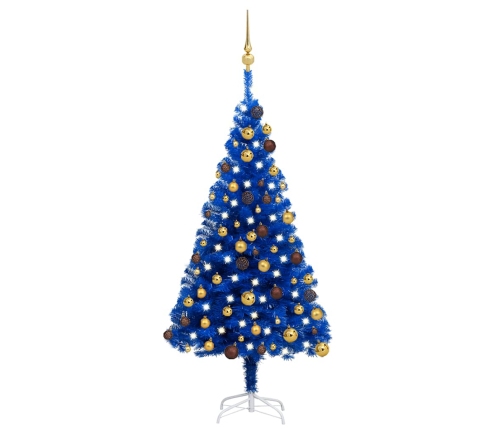 Árbol de Navidad preiluminado con luces y bolas azul 120 cm