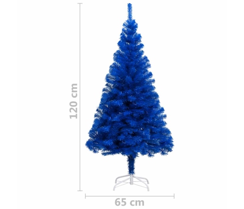 Árbol de Navidad preiluminado con luces y bolas azul 120 cm