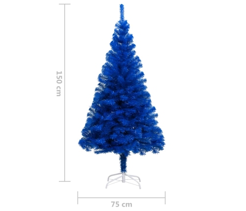 Árbol de Navidad preiluminado con luces y bolas azul 150 cm