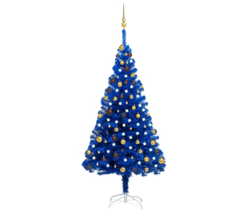 Árbol de Navidad preiluminado con luces y bolas azul 180 cm