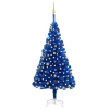 Árbol de Navidad preiluminado con luces y bolas azul 210 cm