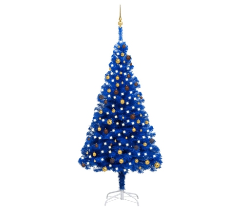 Árbol de Navidad preiluminado con luces y bolas azul 240 cm