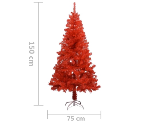 Árbol de Navidad preiluminado con luces y bolas rojo 150 cm