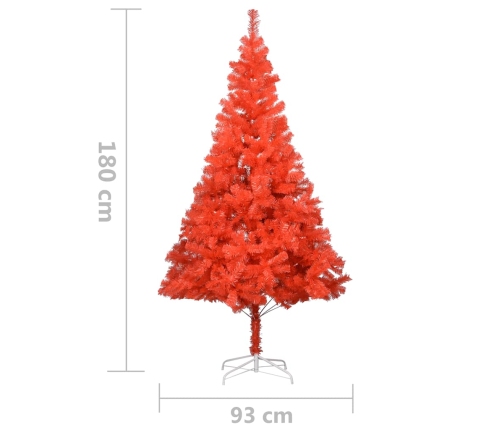 Árbol de Navidad preiluminado con luces y bolas rojo 180 cm