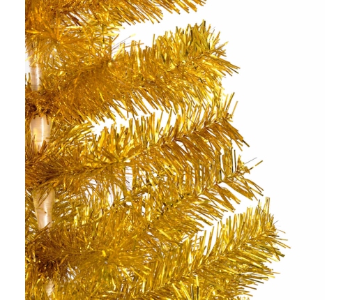 Árbol de Navidad preiluminado con luces y bolas dorado 150 cm