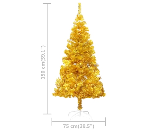 Árbol de Navidad preiluminado con luces y bolas dorado 150 cm