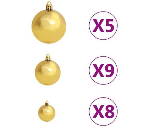 Árbol de Navidad preiluminado con luces y bolas dorado 150 cm