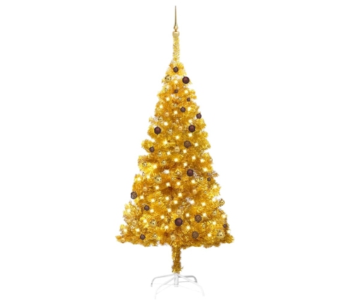 Árbol de Navidad preiluminado con luces y bolas dorado 210 cm