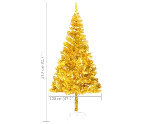 Árbol de Navidad preiluminado con luces y bolas dorado 210 cm