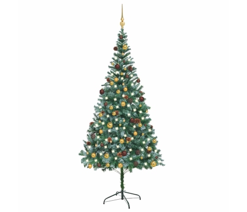 Árbol de Navidad helado con luces, bolas y piñas 210 cm