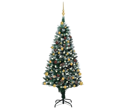 Árbol de Navidad helado con luces, bolas y piñas 150 cm