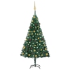 Árbol de Navidad preiluminado con luces y bolas verde 150 cm