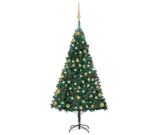 Árbol de Navidad preiluminado con luces y bolas verde 150 cm