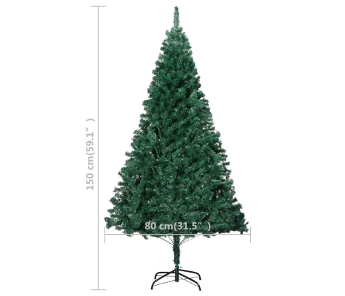 Árbol de Navidad preiluminado con luces y bolas verde 150 cm