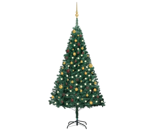 Árbol de Navidad preiluminado con luces y bolas verde 180 cm