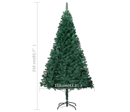 Árbol de Navidad preiluminado con luces y bolas verde 210 cm