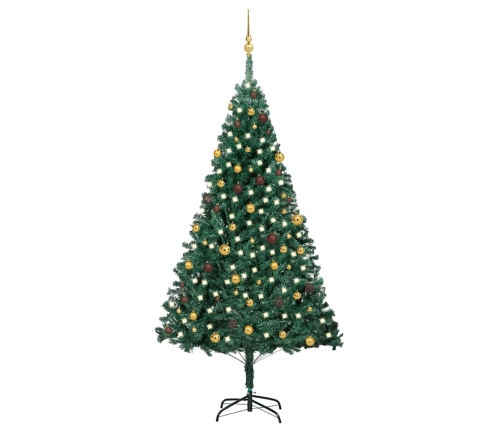 Árbol de Navidad preiluminado con luces y bolas verde 240 cm