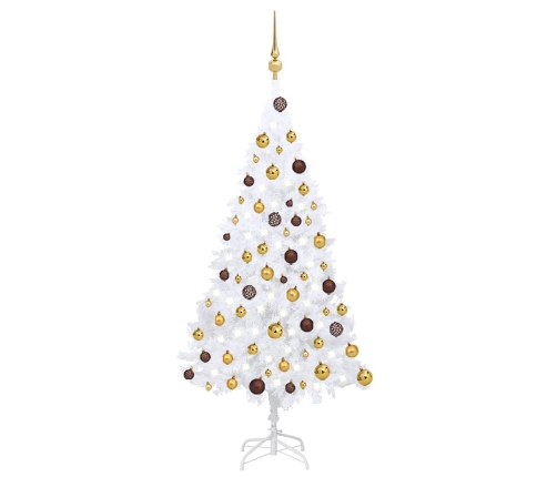 Árbol de Navidad preiluminado con luces y bolas blanco 120 cm