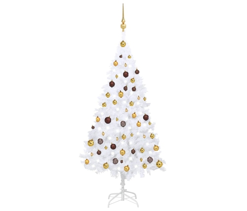 Árbol de Navidad preiluminado con luces y bolas blanco 150 cm