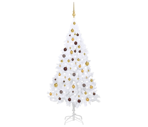 Árbol de Navidad preiluminado con luces y bolas blanco 180 cm