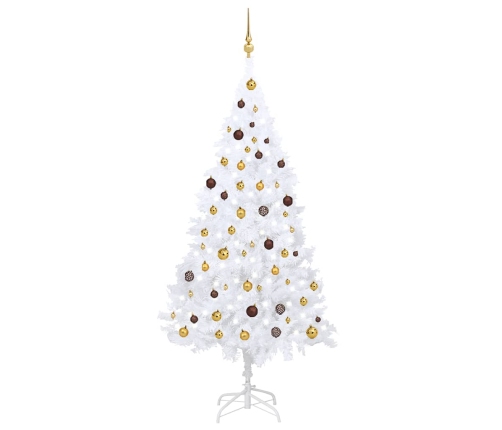 Árbol de Navidad preiluminado con luces y bolas blanco 210 cm