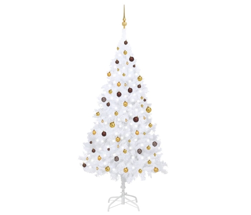 Árbol de Navidad preiluminado con luces y bolas blanco 240 cm