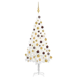 Árbol de Navidad preiluminado con luces y bolas blanco 120 cm