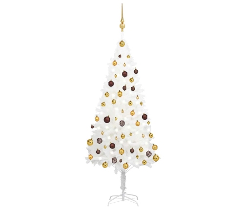 Árbol de Navidad preiluminado con luces y bolas blanco 150 cm