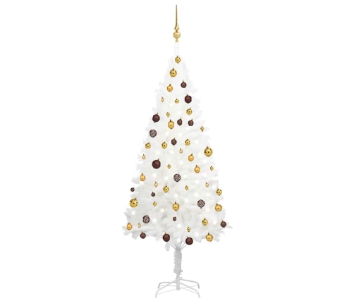 Árbol de Navidad preiluminado con luces y bolas blanco 180 cm