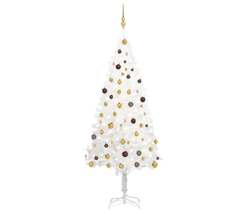 Árbol de Navidad preiluminado con luces y bolas blanco 210 cm