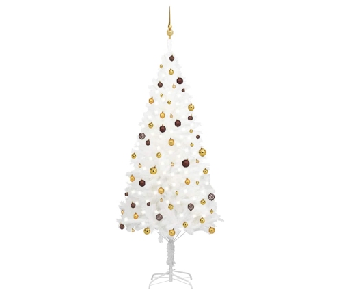 Árbol de Navidad preiluminado con luces y bolas blanco 240 cm