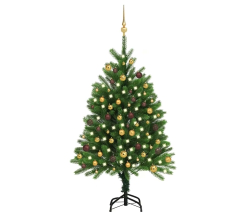 Árbol de Navidad preiluminado con luces y bolas verde 120 cm