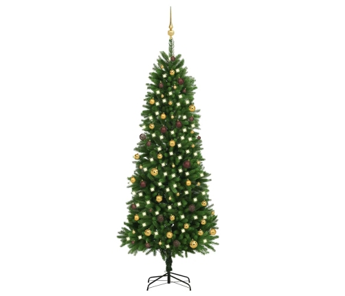 Árbol de Navidad artificial con luces y bolas verde 240 cm