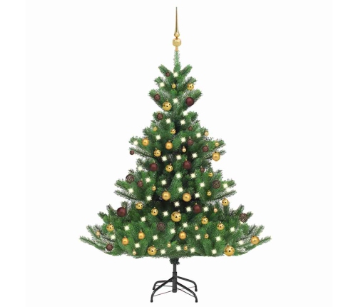 Árbol de Navidad abeto Nordmann con LEDs y bolas verde 120 cm